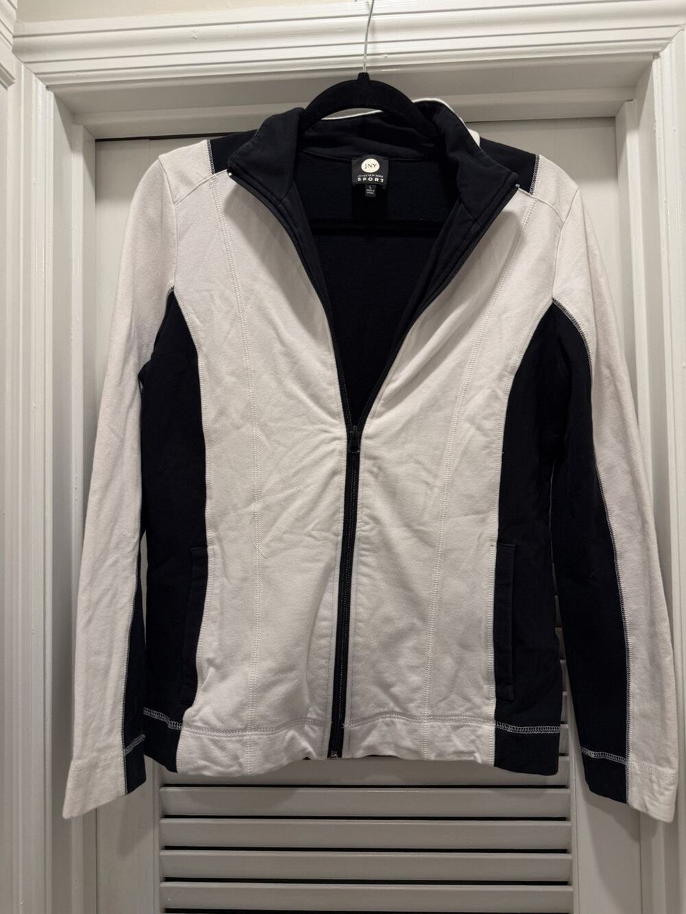 Y2K JNY Jones New York Sport Womens L Black White Full Zip Track Jacket
